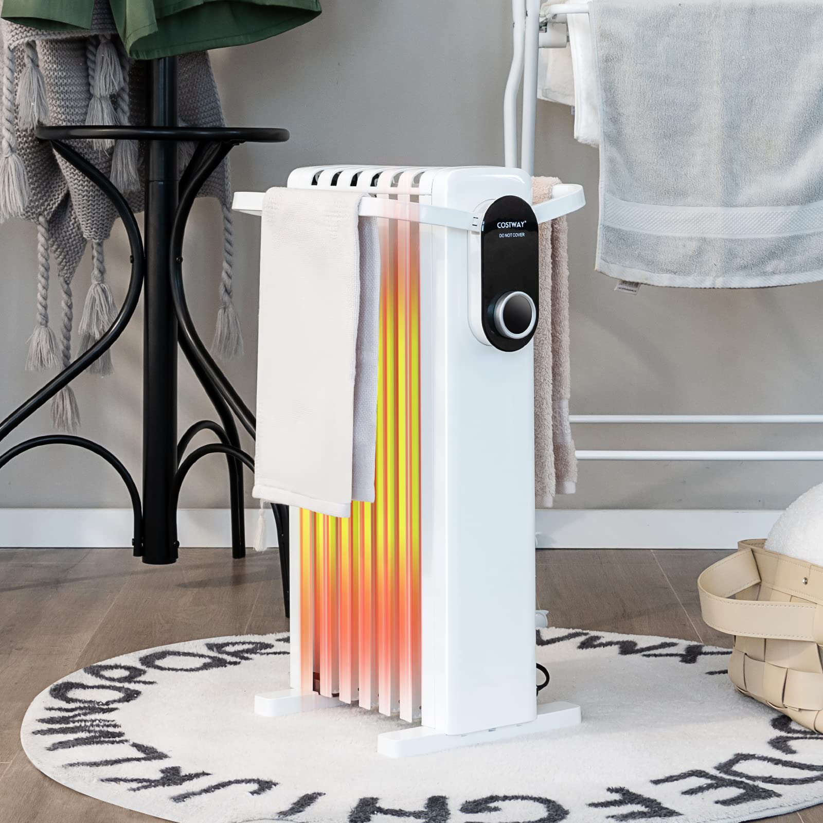COSTWAY Grzejnik olejowy 1500 W, 7 żeberek, grzejnik 5-35°C, ogrzewanie elektryczne, 3 stopnie ogrzewania, mobilny z kółkami, zabezpieczenie przed przegrzaniem