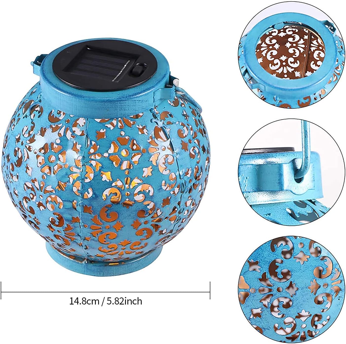 EVMILA 2 Pcs Solar Lantern,Led Lantern Solar Lamp,Ip55 Outdoor Metal Hanging Garden Lantern, Iron Light Hollow Lamp Decorative Waterproof Powered for Patio Yard and Table