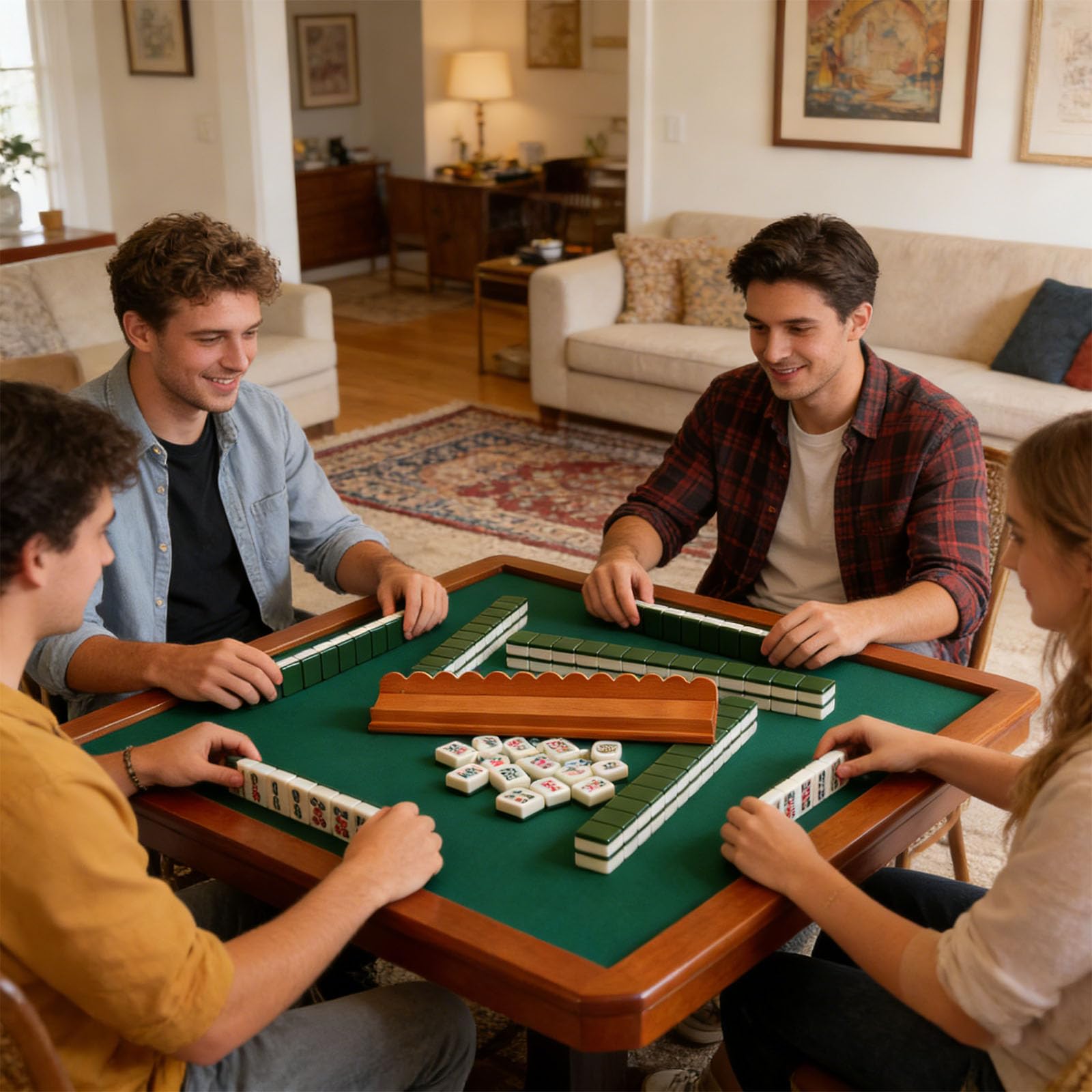 Pratico supporto per piastrelle Mahjong da 43,2 cm, con spintore e attraente design ondulato, per riunioni di famiglia