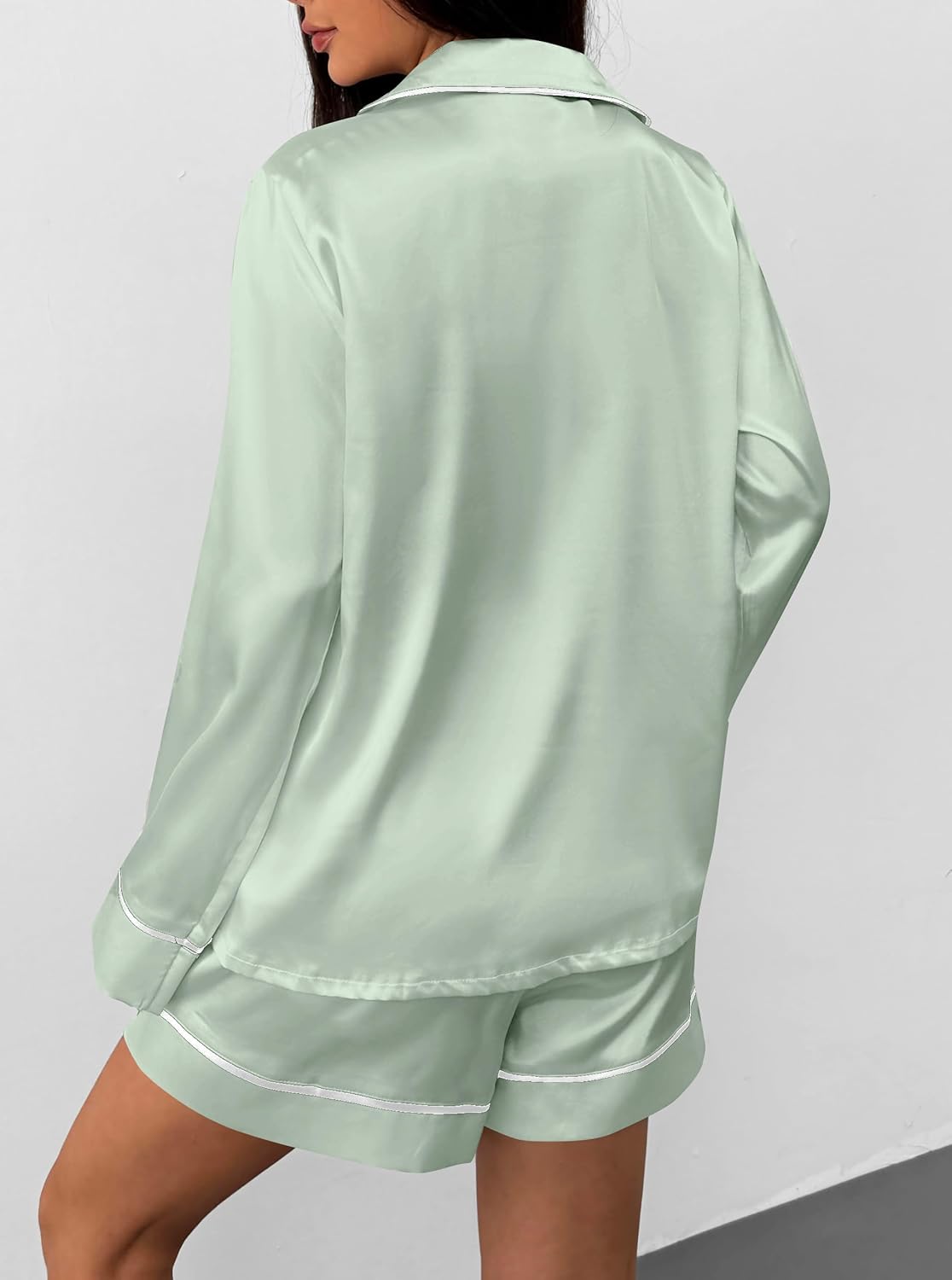 Remidoo Women Silk Pajamas Button Down Pajama Set Long Sleeve and Short Sets 2 Piece Loungwear - Image 2