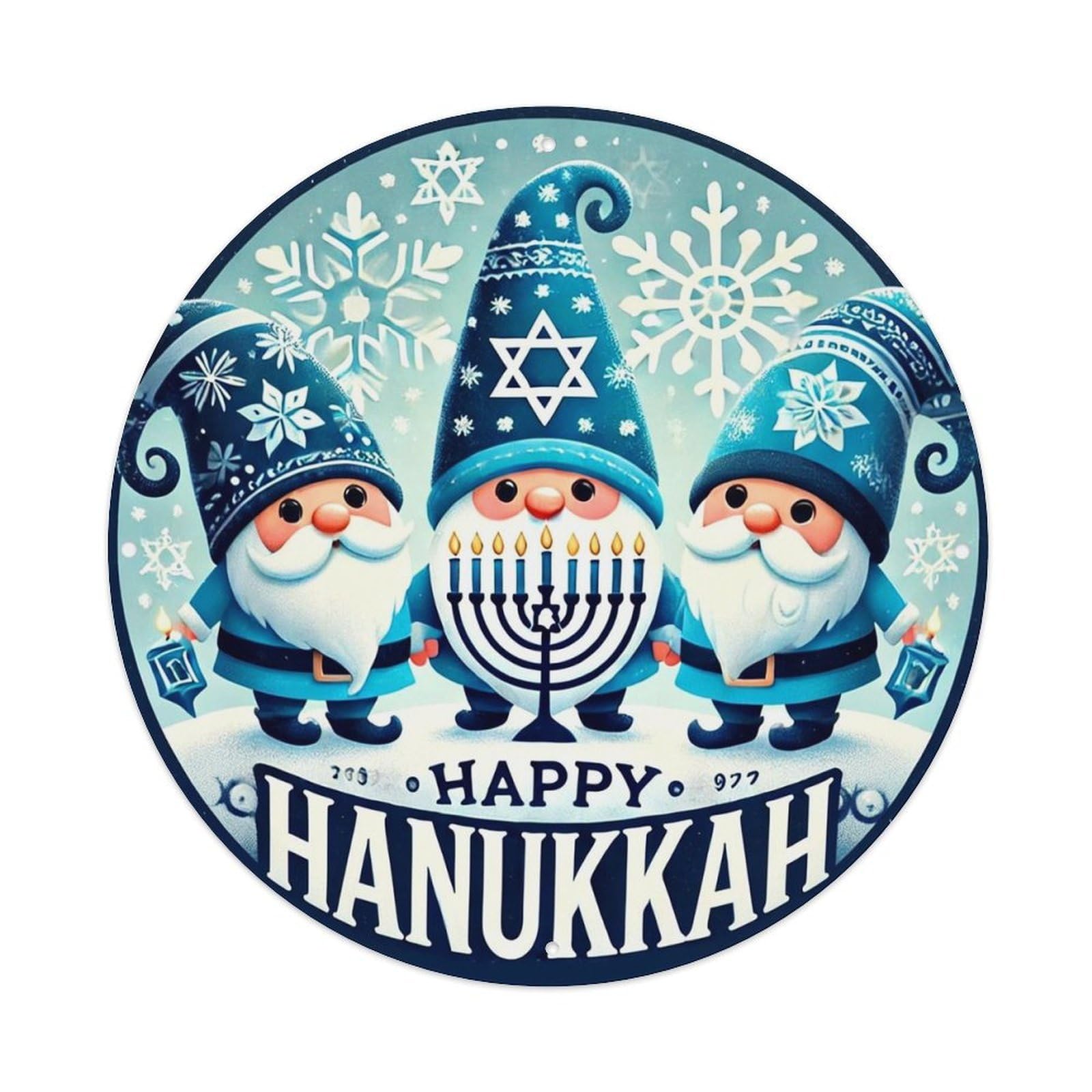 Happy Hanukkah Gnomes Snowflake Pattern Tin Sign Metal Poster Vintage Metal Signs for Home Man Cave Bar Cafe Kitchen laundry room Wall Decorations 8x8 inches
