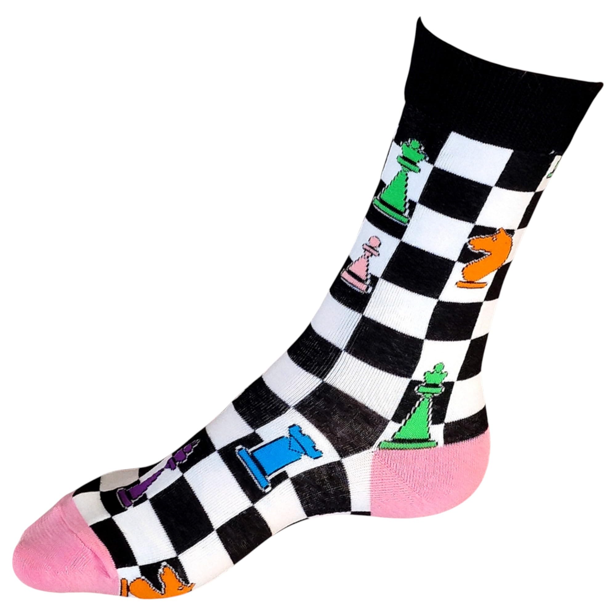 Sock Shack Women's Multicolour Rainbow Of Chess Pieces In Play Strategy & Style Chequered Socks One Pair Ed 4-8 Uk
