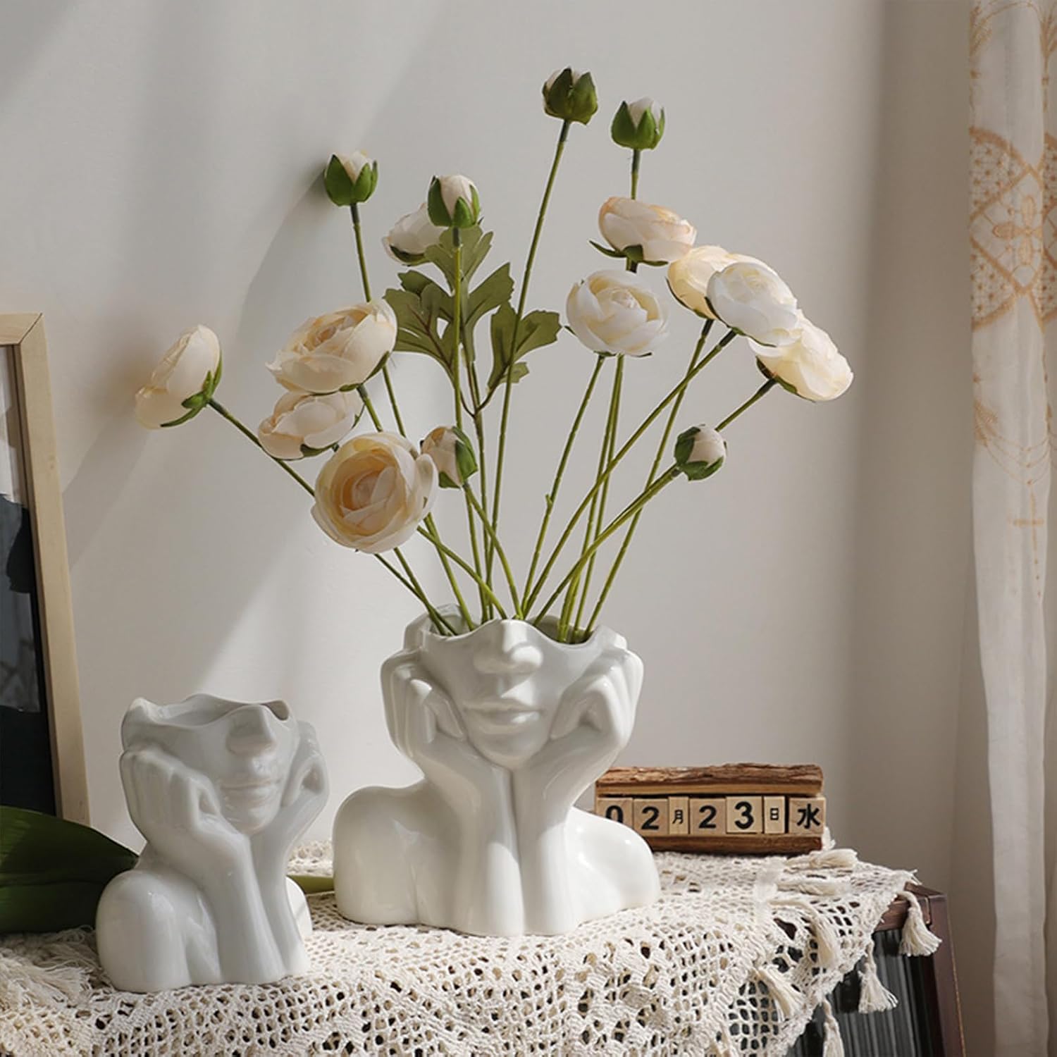 Ceramic Face Vase - Cute Half-Body Female Head Planter for Flowers, Modern Farmhouse Decor - Perfect for Desk, Table & Bookshelf, Home Accent