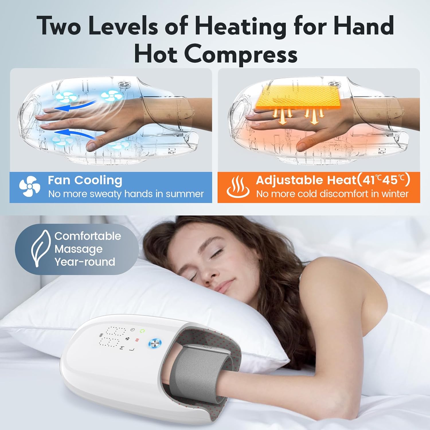 Hand Massager with Kneading Rollers,6 Modes and 2 Heating Options for Hot and Cold Therapy Hand and Wrist Massager for Arthritis Carpal Tunnel Relief,Cordless Hand Massager with Heat and Compression