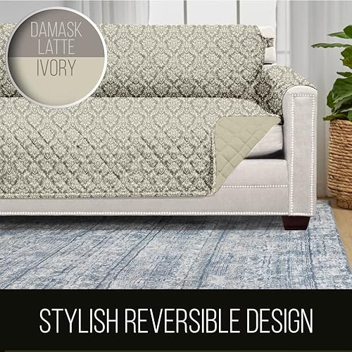 Vista 209 de Sofa Shield Funda de sofá con correa, reversible, resistente a las manchas y al desgarro, funda acolchada de microfibra, lavables, asiento de 78