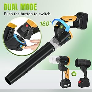 Leaf Blower Cordless 180 Rotatable, Leaf Blower Cordless with 2 x 4.0Ah Batteries and Charger, Handheld Leaf Blowers 3 Speed Mode, Electric Leaf Blowers for Lawn, Yard and Patio (Yellow-black)