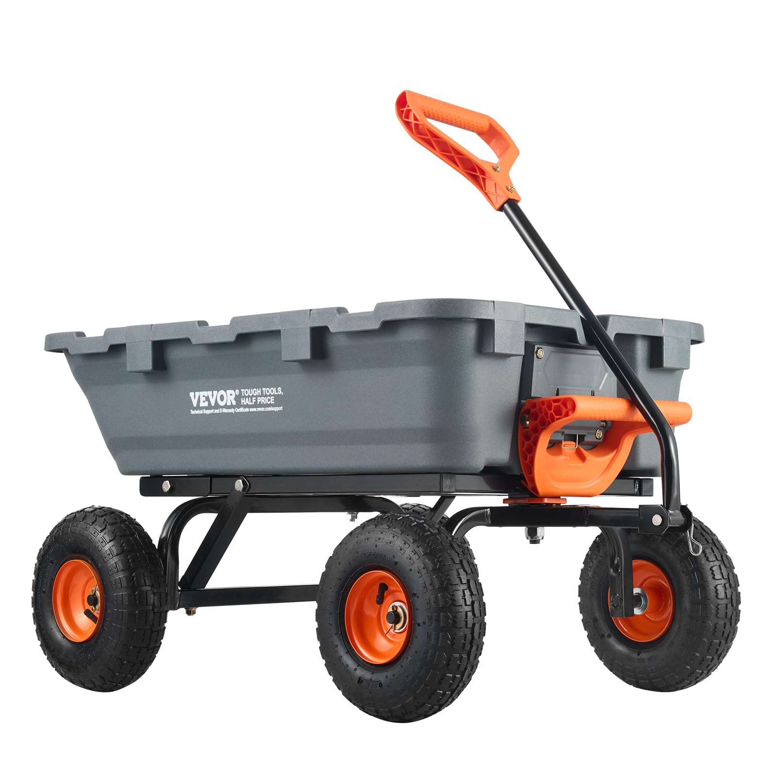 VEVOR Carro Volquete de Polietileno para Jardín con Marco de Acero Fácil de Montar, 2 en 1 Carro Volquete con Mango Convertible, Neumáticos de 255 mm, 363 kg de Gran Capacidad para Jardín, Patio