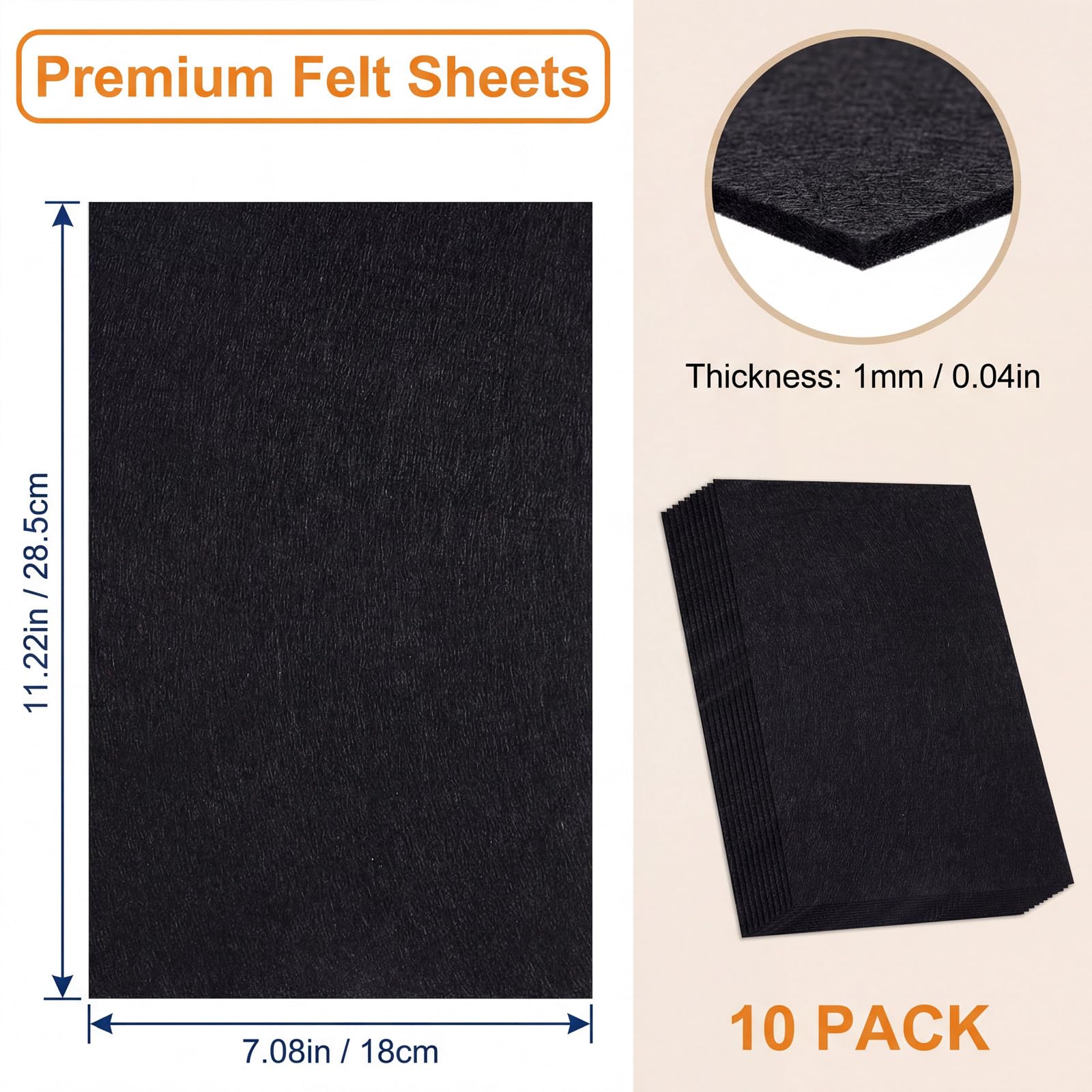 10 PCS Black Felt Fabric Sheets, 7" X 11" Felt Squares Sheets for Crafts 1mm Non-Woven Soft Craft Felts Paper for Sewing DIY Projects Decoration - 2
