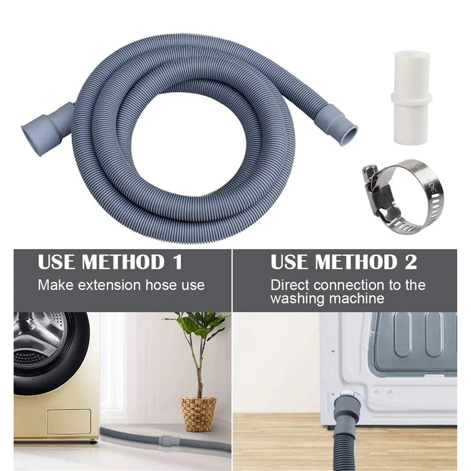 Desagüe de lavadora, manguera de 2 m for lavadora, lavavajillas, manguera de desagüe corrugada, extensión flexible larga, kit de tubería de desagüe con clip de conexión for baño.