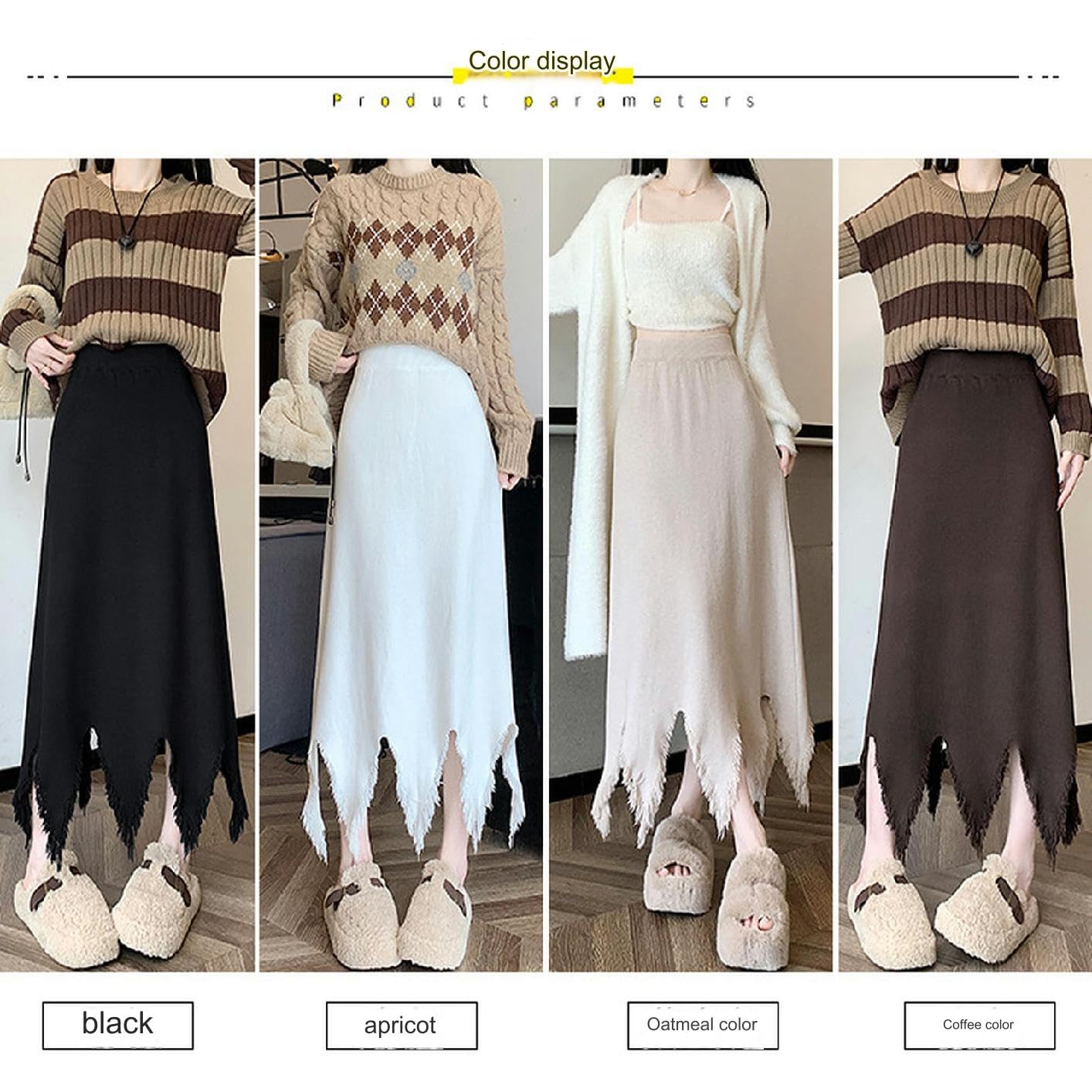 Gonna Lunga Donna Donne Donne Gonne A Vita Elastica Midi Gonna Irregolare Net Mesh Gonna Giornaliero, Prom, Party Frange Raw-Edge Maglia Gonna-Colore caffè-l