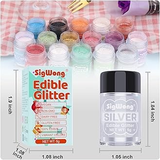 Silver Edible Glitter - 5g Food Grade Cake Decorating Shimmering Glitter, Edible Sprinkle Luster Dust for Drinks, Chocolates, Fondant, Strawberries, Cupcakes, Candy, Valentines Cookie - Vegan