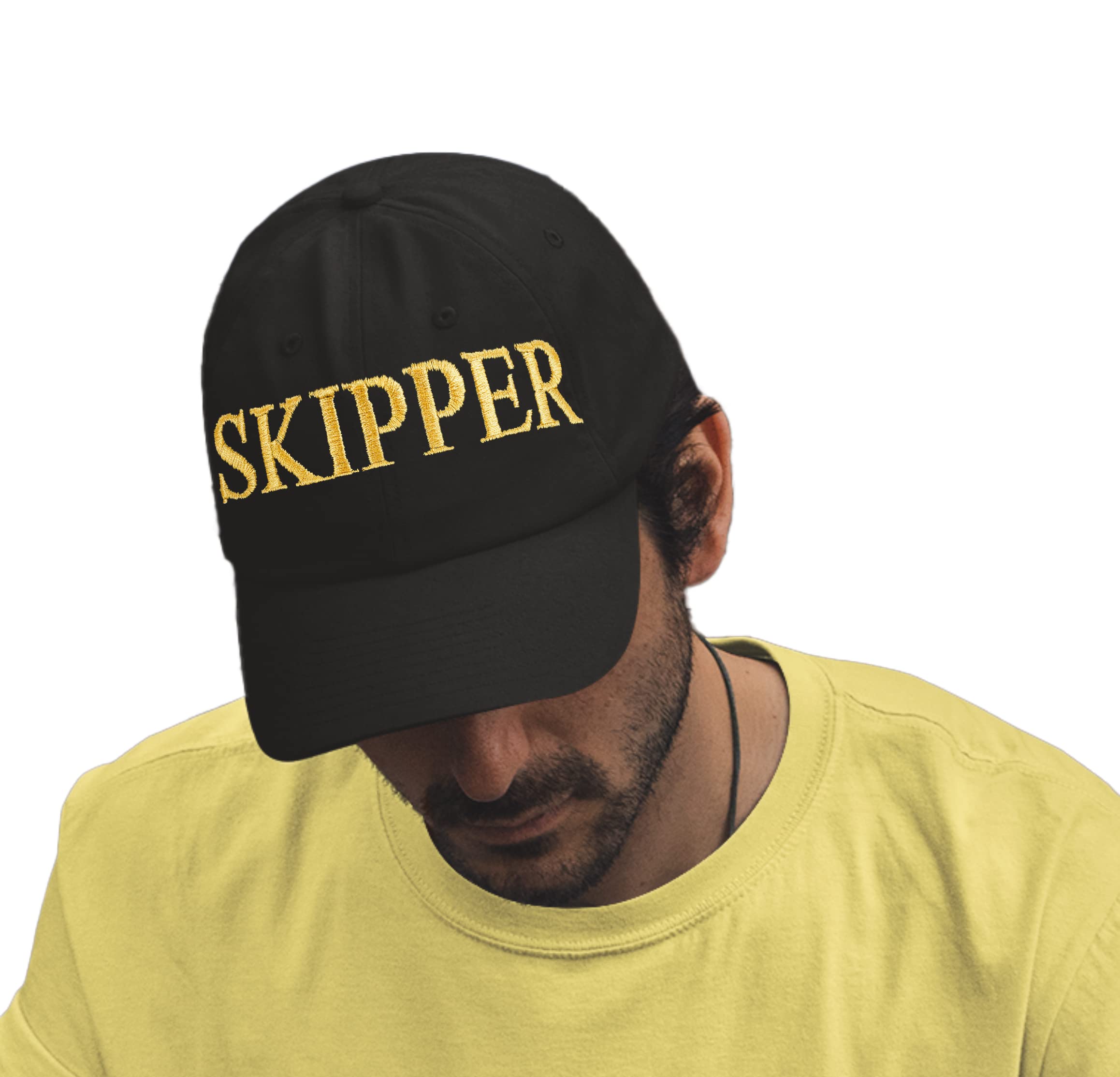 4Sold 1976 Men's Skipper 4Sold Wo 100% Cotton Ancient Mariner, Captain Cabin Boy Crew First Mate Yachting Baseball Cap Inscription Lettering Black Gold (Skipper)
