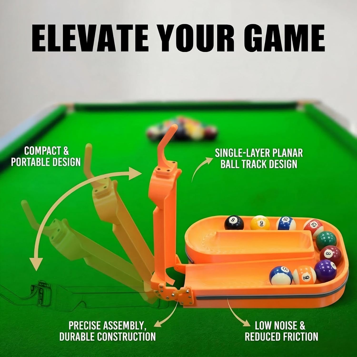 3D Printed Pool Ball Rack,Billiards & Snooker Training Tool,for Consistent Practice, Creates Perfect Triangle in Seconds,Includes Maintenance Kit (Screwdriver/Rubber Bands)