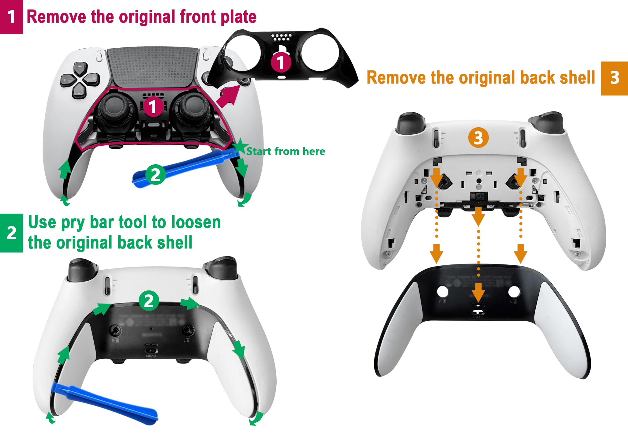 Rückabdeckung für PS5 DualSense Edge Controller reparieren, Ersatzgehäuse mit weicher Gummigriffauflage, CD Steckdesign zur Behebung von Abblättern und Vergilbung, Schwarz, 1 pcs Player CD-Player