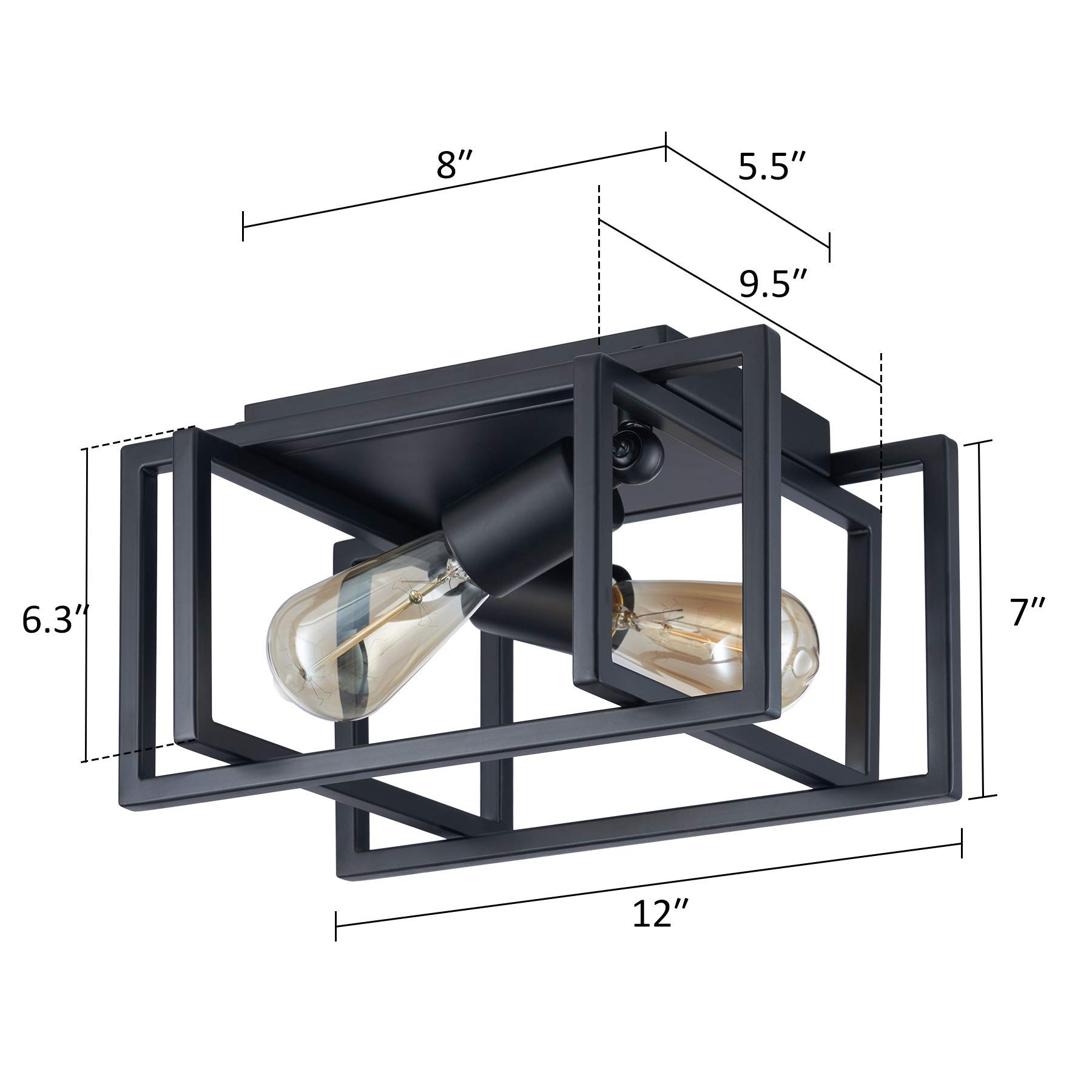 VONLUCE 2 Light Farmhouse Rustic Flush Mount Ceiling Light Fixture Black Finish, Modern Industrial Rectangle Light Fixtures Ceiling for Kitchen Bedroom Living Room, Light Fixture with Metal Cage Shade