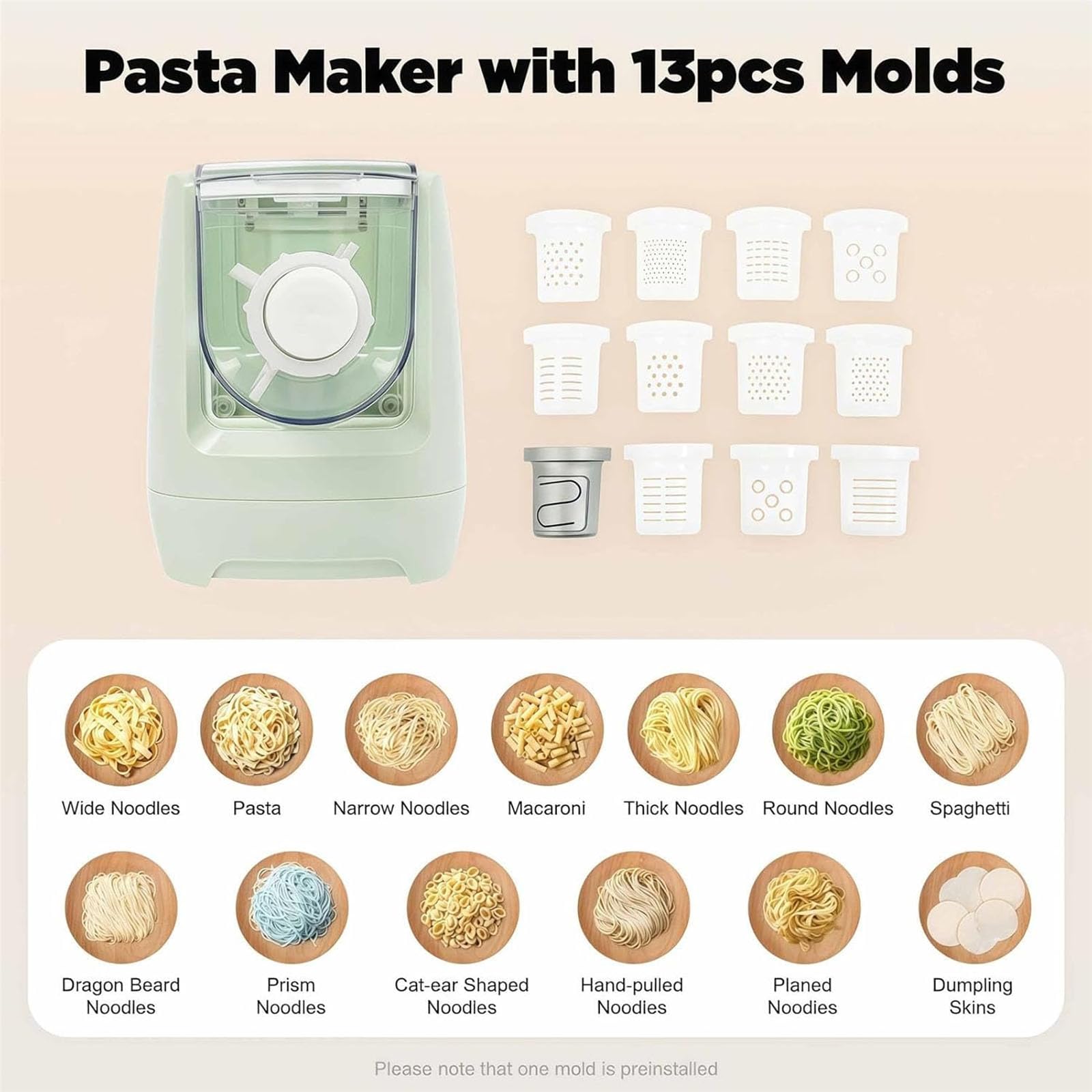 Máquina eléctrica para hacer pasta de 260W, máquina automática para hacer fideos con 13 formas, pantalla LED para espaguetis, fettuccine, lasaña en casa