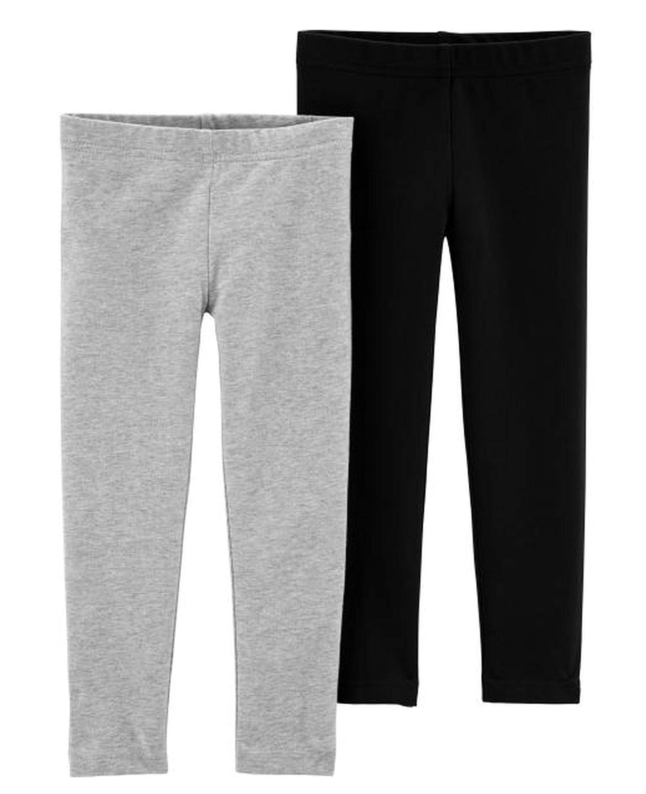 Carter's Girls' Baby, Toddler, Kids, 2 Pack Cotton Leggings, Black/Grey, 2T