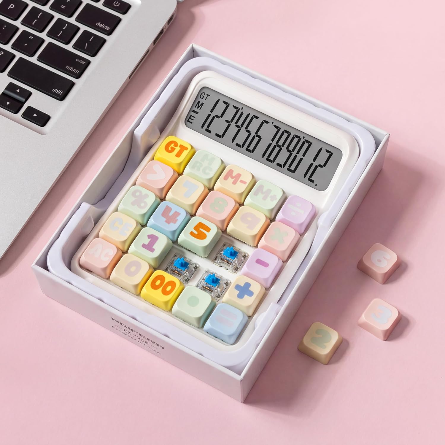 Desk Calculator, 12 Digit Large LCD Display, Big Buttons, Ergonomic 15° Tilt, Real Mechanical Keypad, Desktop Calculator for Office and Study