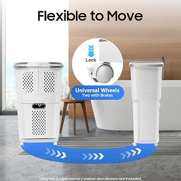 2-Tier Laundry Hamper Sorter, Floor-Standing 360 Rolling Laundry Baskets