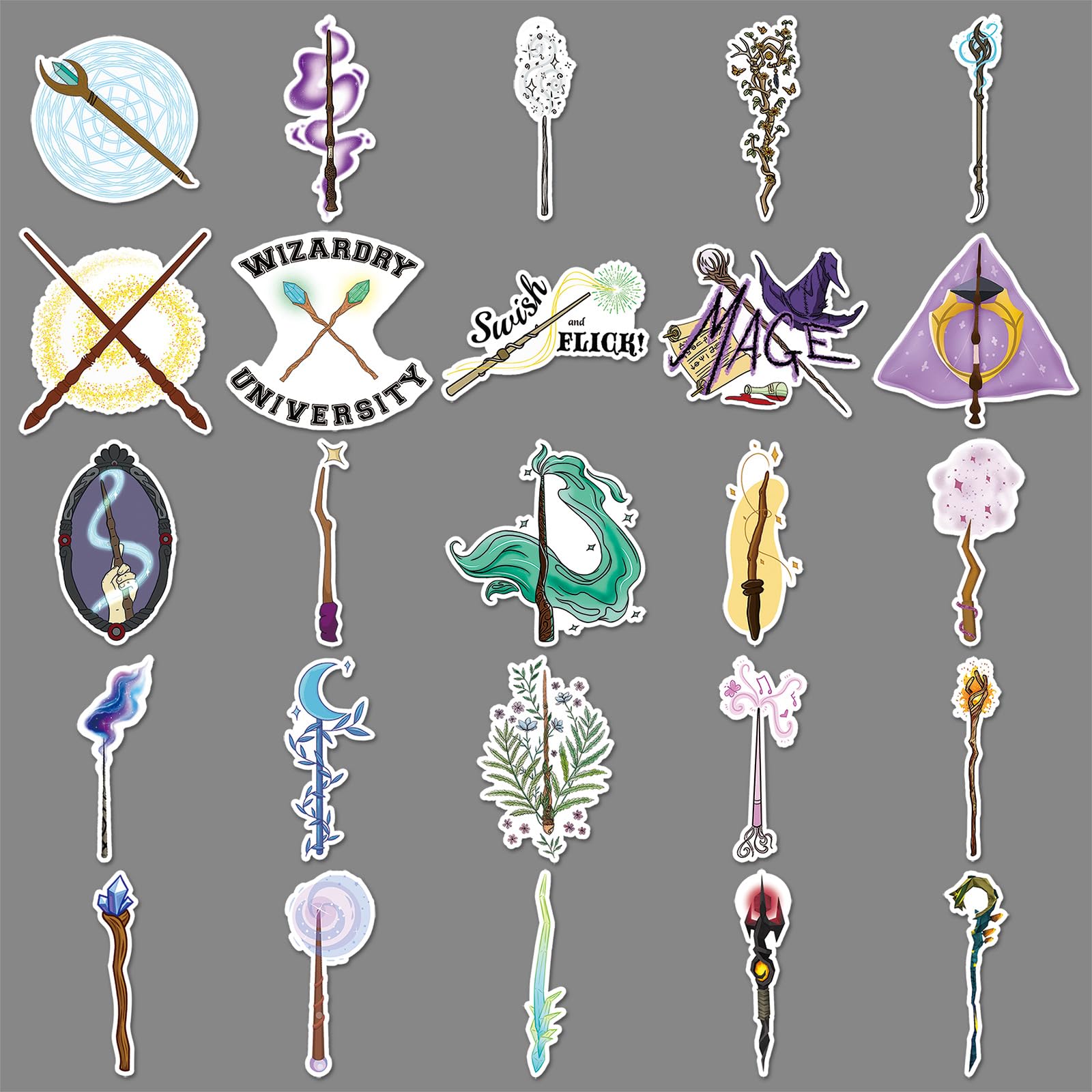 50 Pcs Magic Wand Stickers for Kids Teens Adults Boys Girls Gift,Magic Wand Stickers Pack for Laptop,Skateboard,Luggage,Car,Bike - Image 2
