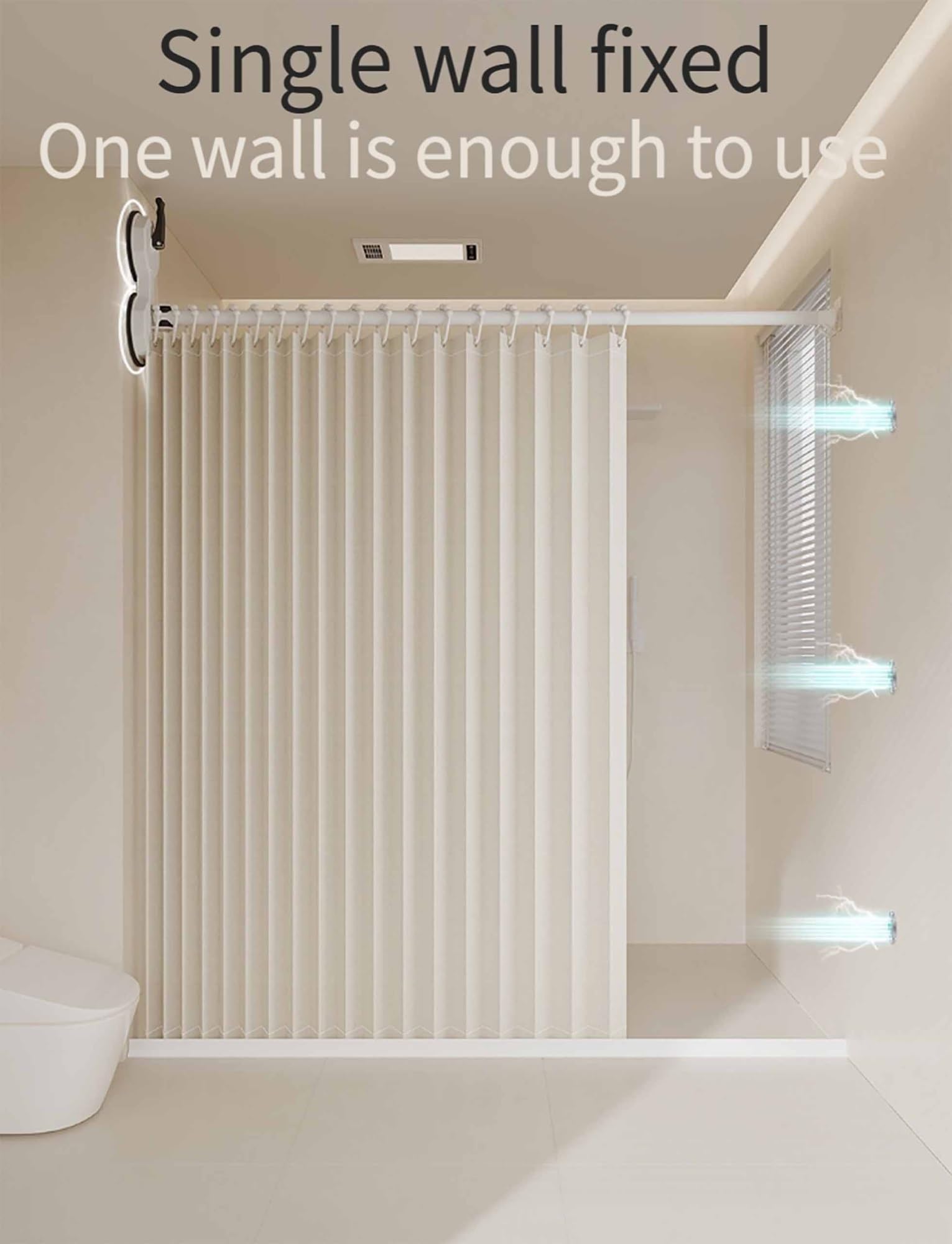Barra de ducha sin taladro, diseño impermeable que ahorra espacio para baños pequeños, para separar en seco/húmedo y fácil de instalar