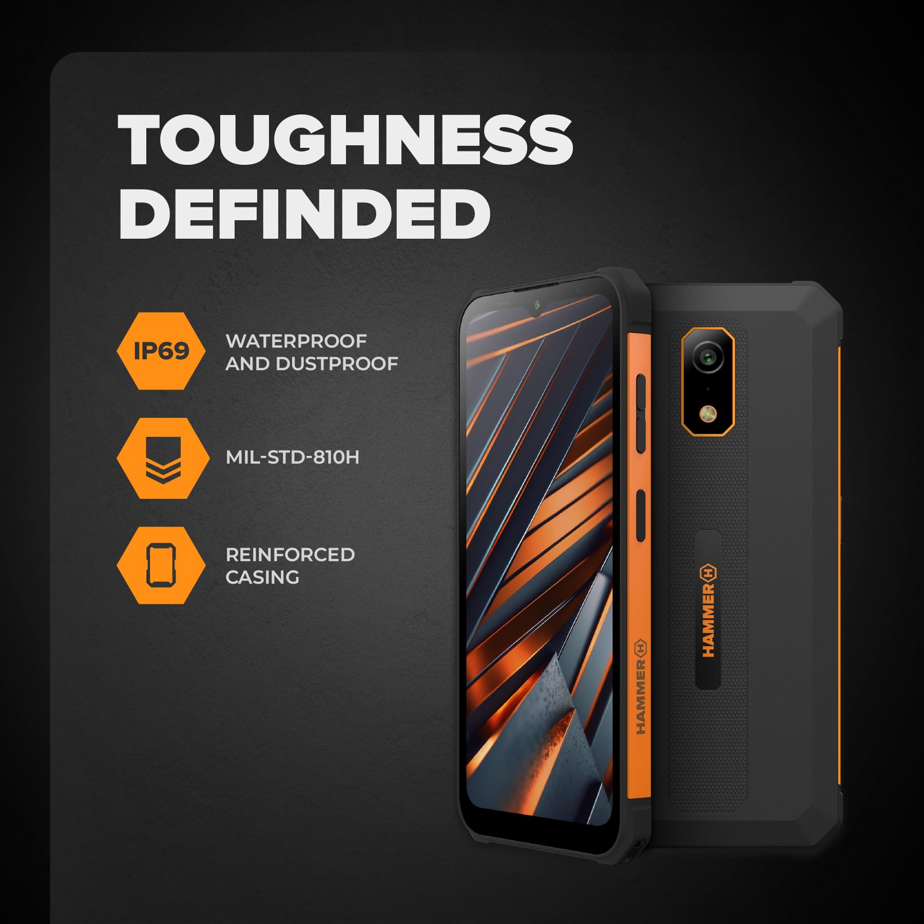 Hammer Iron Steel Lite sans contrat Robuste, étanche, Double SIM, puissante Batterie 6500 mAh, 64 Go + 4 Go de RAM, Android 14,Photo 13 Mpx avec capteur de Vision Nocturne IP69, 300 Heures en Veille