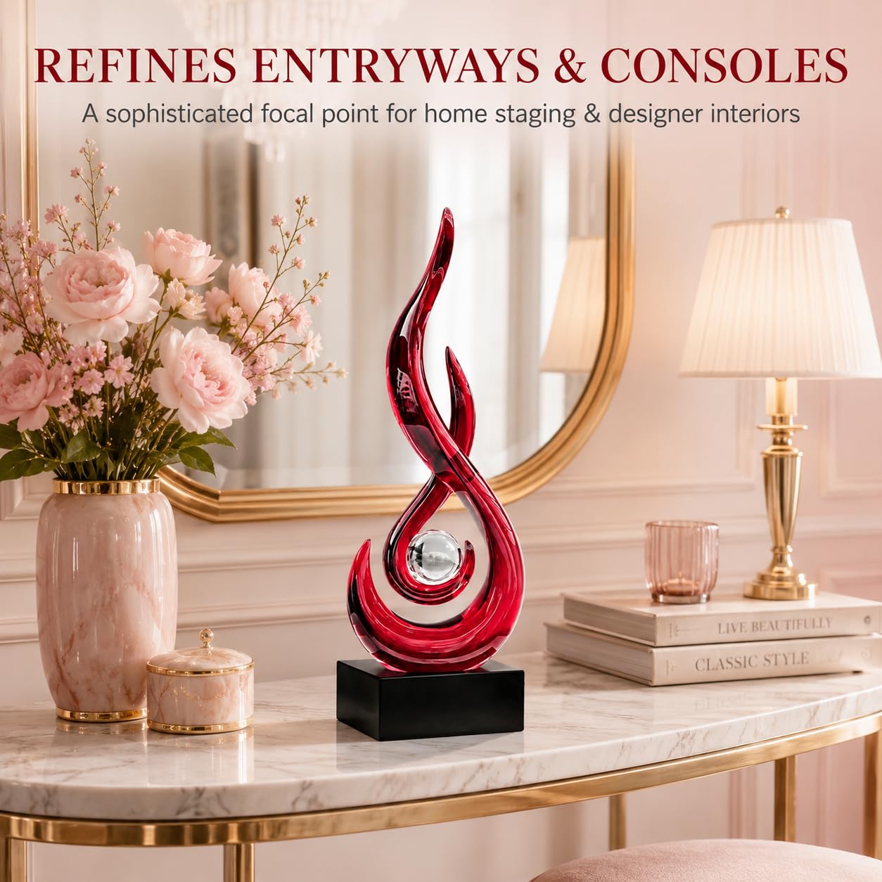 AWNR Abstrakte Art-Deco-Dekor-Statuen für Zuhause, Regale, Tisch, Wohnzimmer, Esszimmer, moderne Skulptur, Dekorationen von Häusern zum Verkauf (transparentes Rot)