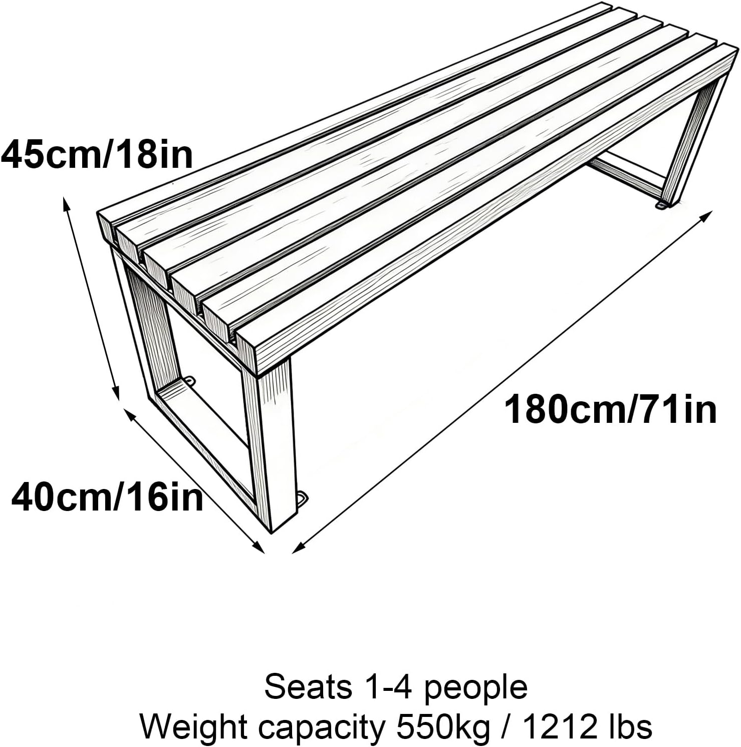3 Seater Outdoor Garden Bench Metal, Square Outdoor Porch Park Patio Bench, 1212 Lbs Load Capacity, Suitable for Street Use(Pink,180x40x45cm/71x16x18in)