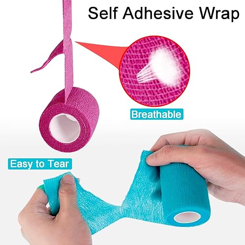 Miniatura 4 de Paquete de 16 vendajes autoadhesivos de 2 pulgadas x 5 yardas, varios colores, transpirable, autoadherente para deportes, cinta de muñeca y tobillo,