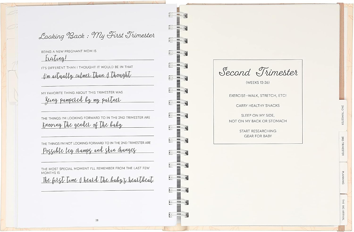 Pearhead Little Bundle of Joy Pregnancy Journal, Guided Pregnancy Memory Book with Sonogram Photo Insert, First to Third Trimester Milestone Tracker, Baby Shower Gift, Blush Pink Leaf