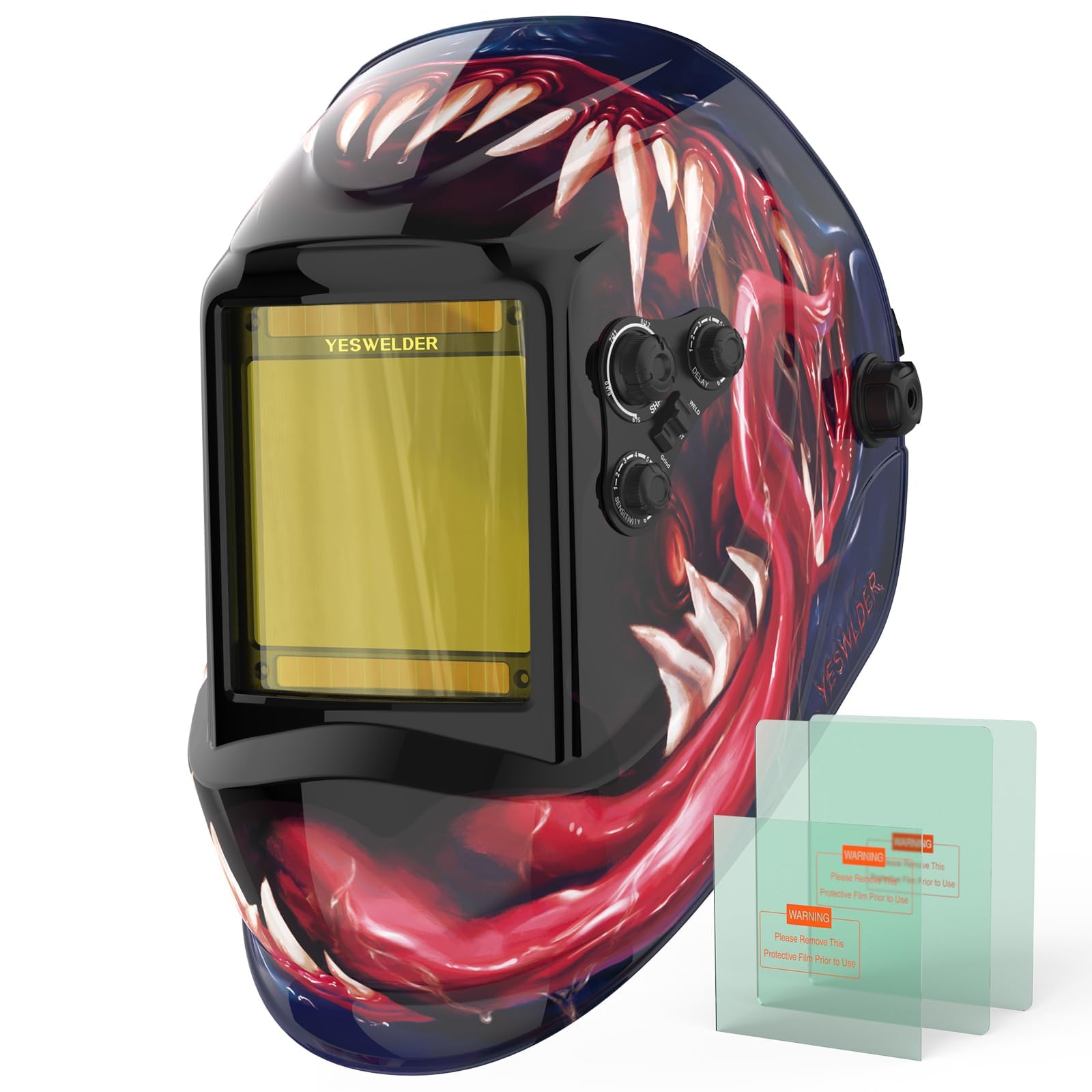 YESWELDER Large View Auto Darkening Welding Helmet, Blue Light Blocking, 1/1/1/1 True Color Solar Powered Welder Hood Mask with 4 Arc Sensors, Wide Shade 3/5-9/9-13 for TIG MIG ARC Cut and Grind
