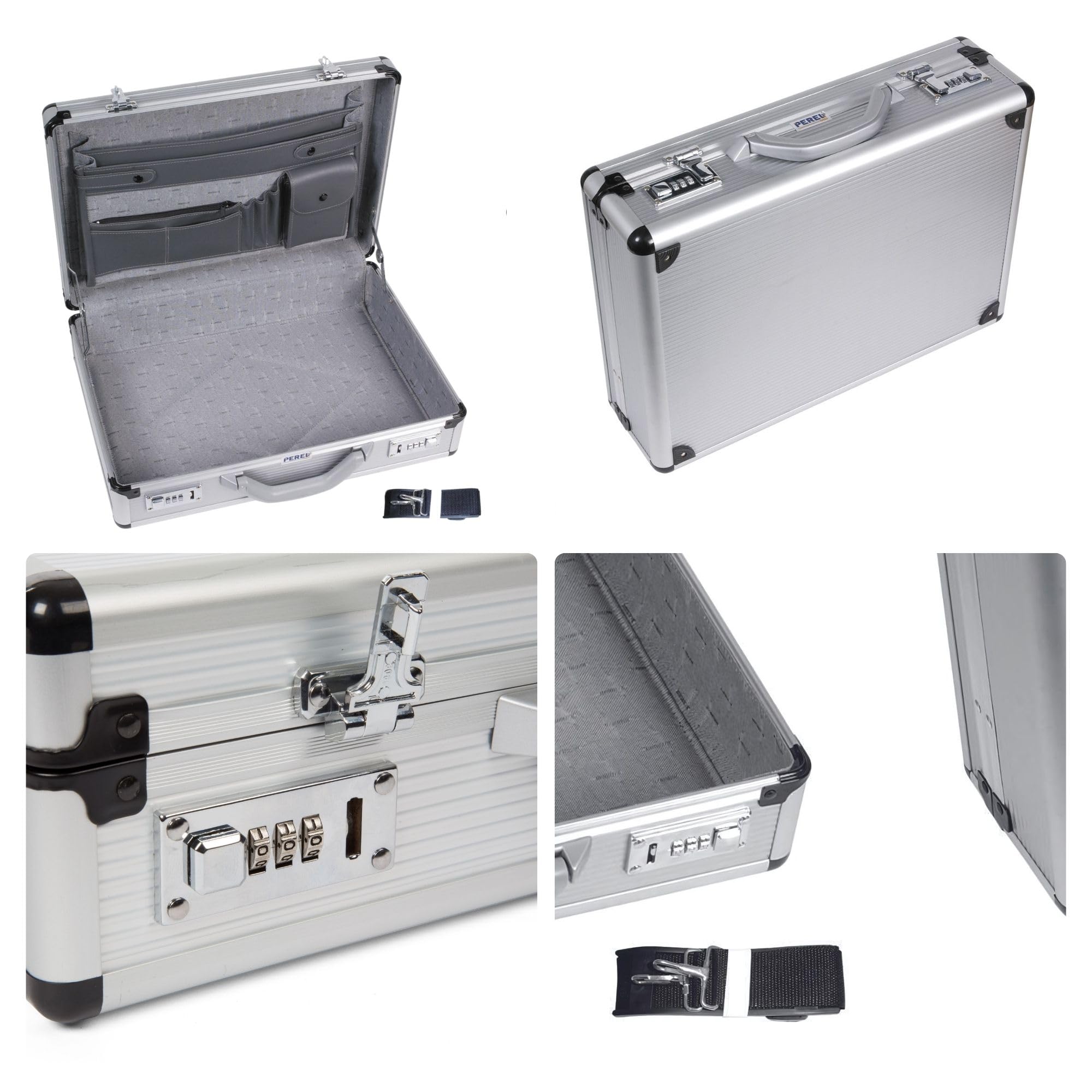 Attachékoffer Voor Laptop En A4-documenten, Met 2 Cijfersloten Schouderriem En Versterkte Hoeken Perfect Voor Dagelijks Gebruik Robuust Aluminium Grijs 460 X 335 X 110 Mm