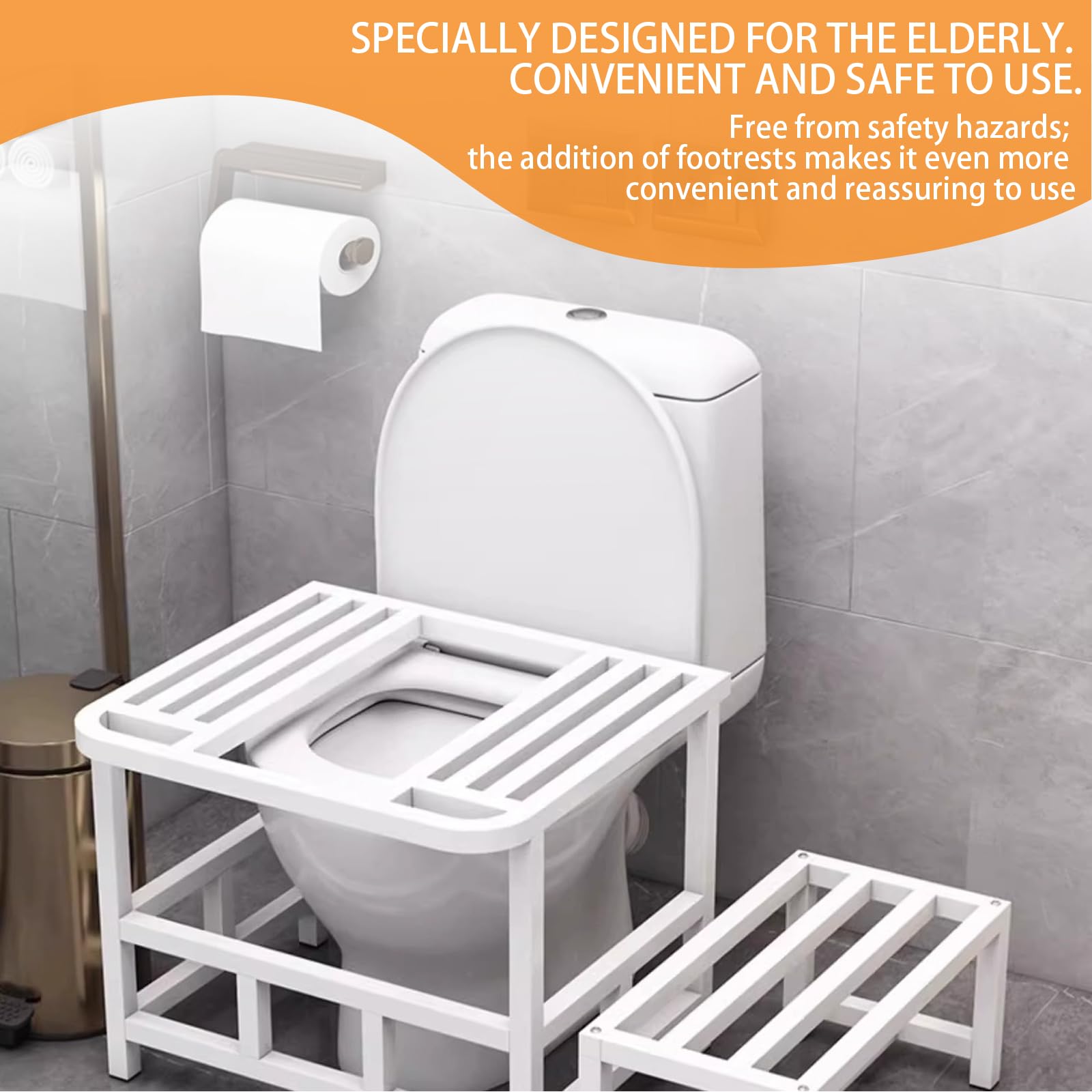 Telaio Adattatore per WC alla Turca con Poggiapiedi Rinforzato Design Ergonomico e Curvo Dotato di Cuscinetti Antiscivolo Specificamente Progettato per gli Anziani white