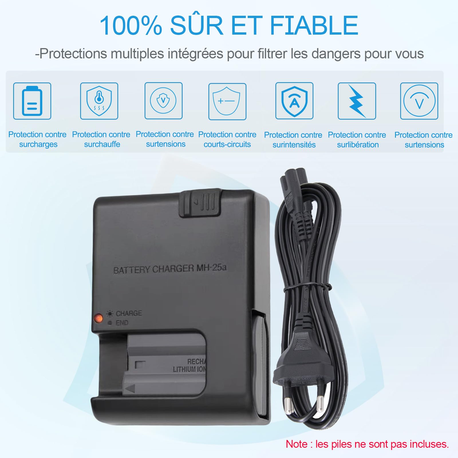 MH-25a - Caricabatterie compatibile con EN-EL15c EN-EL15 EN-EL15a EN-EL15b Batteria Nikon D850 D750 D7500 D7200 D7000 D7100 Coolpix Z5 Z6 Z7 D610 D600 D800 D80 10 Macchina fotografica & 100 cm AC Cord