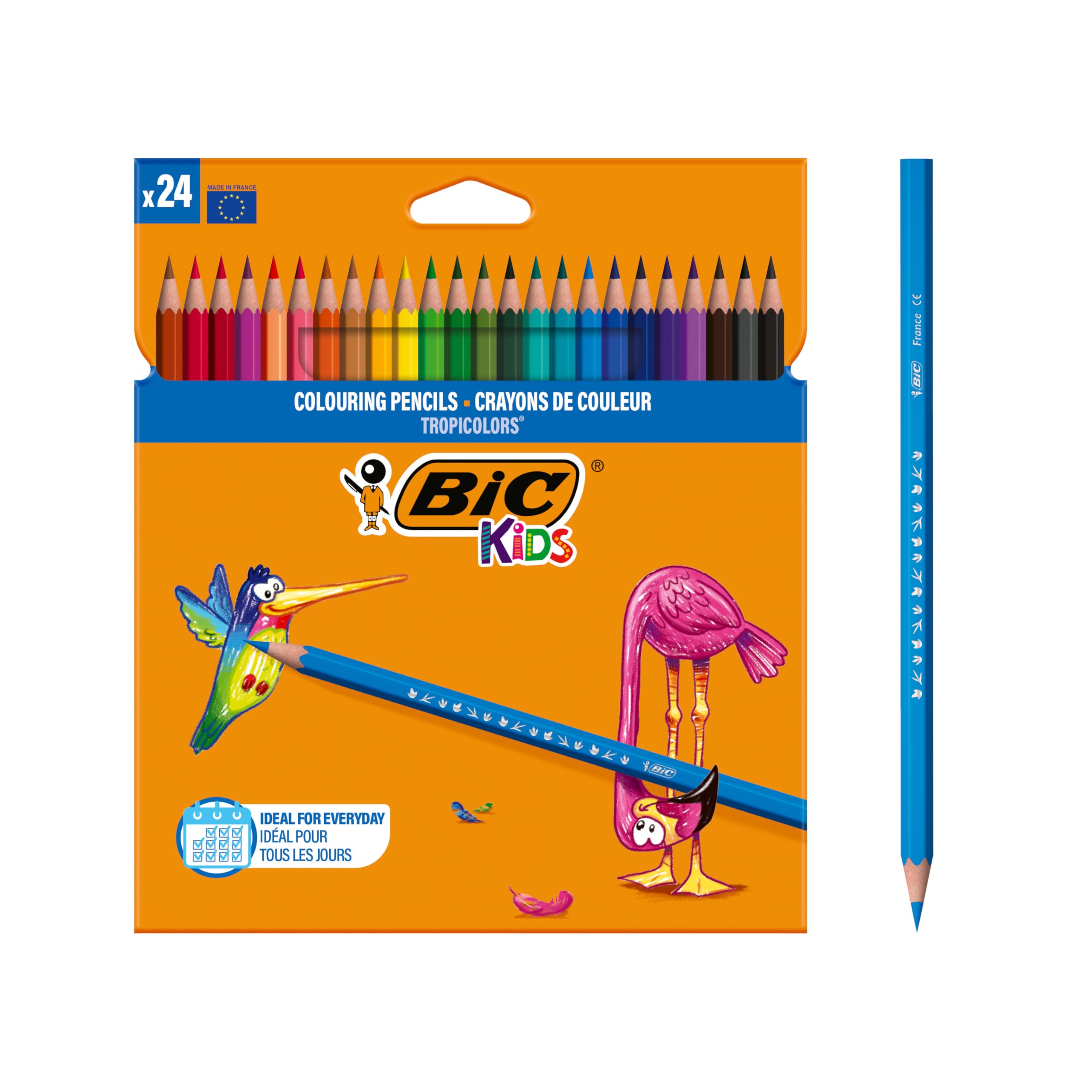 BIC Kids Lápices de Colores para Niños, Óptimo para material escolar,Tropicolors, Colores Surtidos, 2,9mm, Blíster de 24