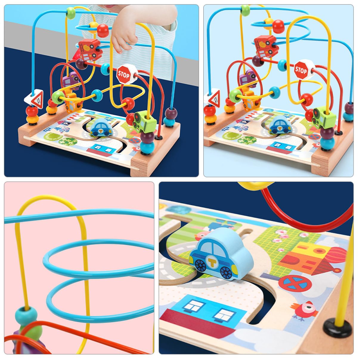 Giocattolo Educativo Labirinto di Perline Rotonde in Legno e Ferro | Tema Oceano e Trasporti, 1 Pezzo, Gioco Cognitivo per Sviluppo Immaginativo