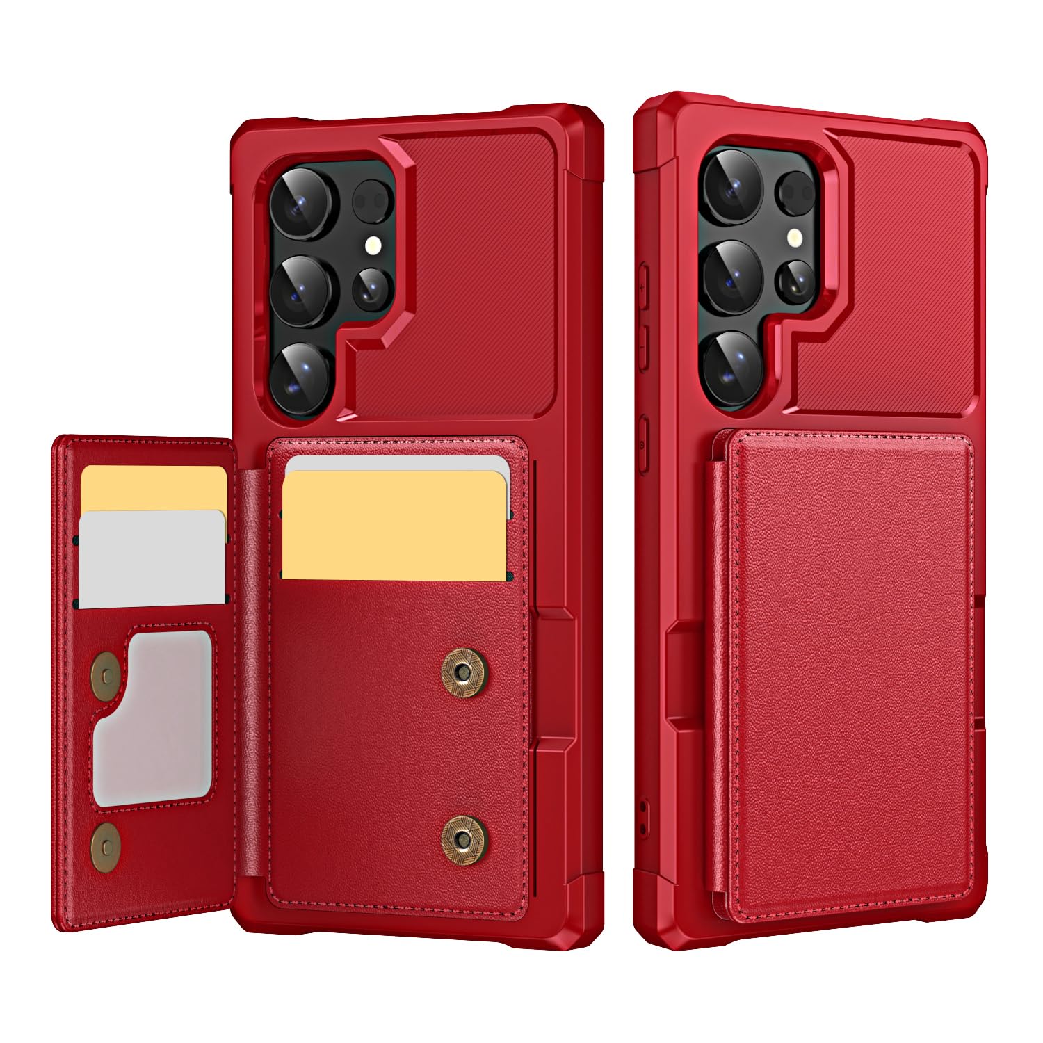 AUPAI for Samsung Galaxy S24 Ultra Case with Card Slot,PU Leather Folio Flip RFID Blocking Protective Phone Cover with Stand for Women Men Red