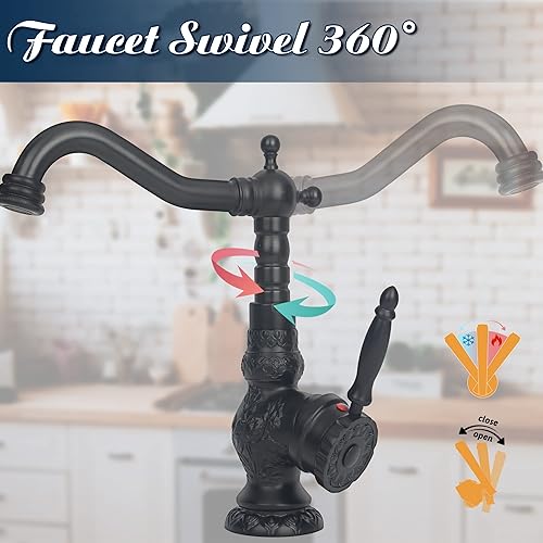 Miniatura 10 de WEIJIANKANG Grifo de cocina de latón antiguo de una sola manija, grifo mezclador de bronce multifuncional, grifo giratorio de 360 grados, grifo de