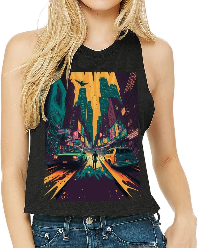 New York City Print Racerback Cropped Tank - Landscape Design Women's Tank - Cool Design Tank Top