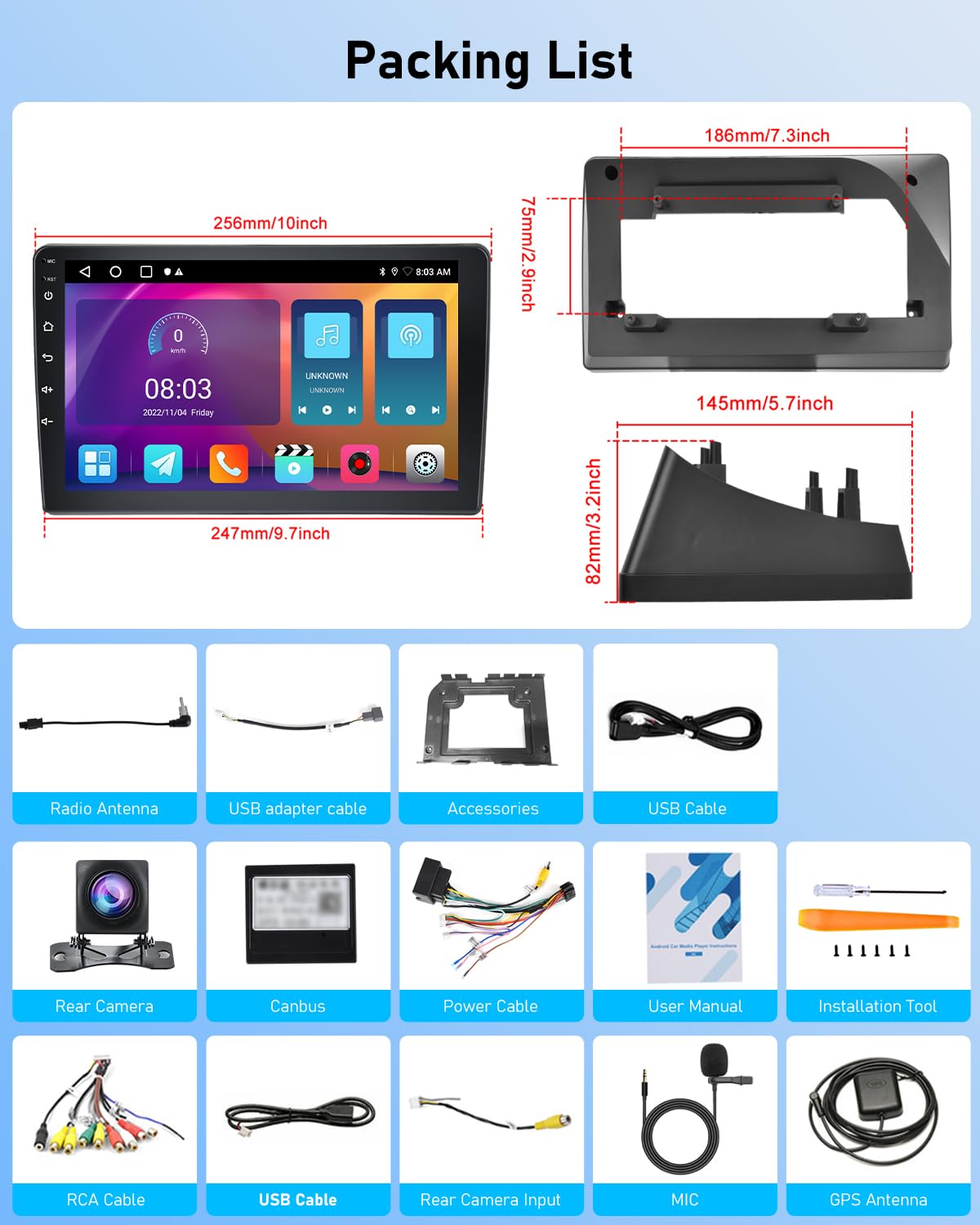 NHOPEEW Autoradio Android 2G+64G pour Citroen C5 2008-2017 - sans Fil Carplay & Android Auto - Stéréo Android 10 Pouces avec WiFi EQ GPS Mirror Link FM RDS + AHD Caméra de recul&Mic