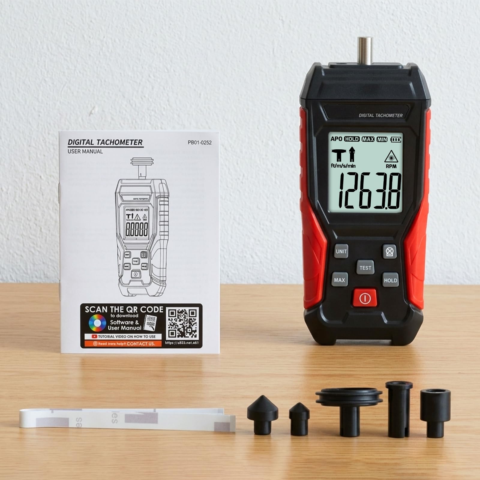 2-in-1 Digitales Drehzahlmessgerät | Präzisions-Kontakt- & Laser-Drehzahlmesser | 3-99999 RPM, 0,8s Abtastung, beleuchtetes LCD & Data Hold | Komplett-Set für Auto & HVAC