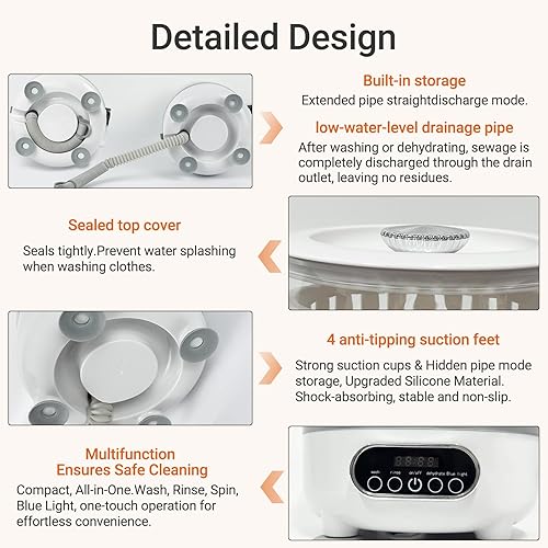 Miniatura 7 de Mini lavadora portátil de 3 litros, mini lavadora recargable inalámbrica 3 en 1 para ropa interior, sujetadores, calcetines y ropa de bebé, mini