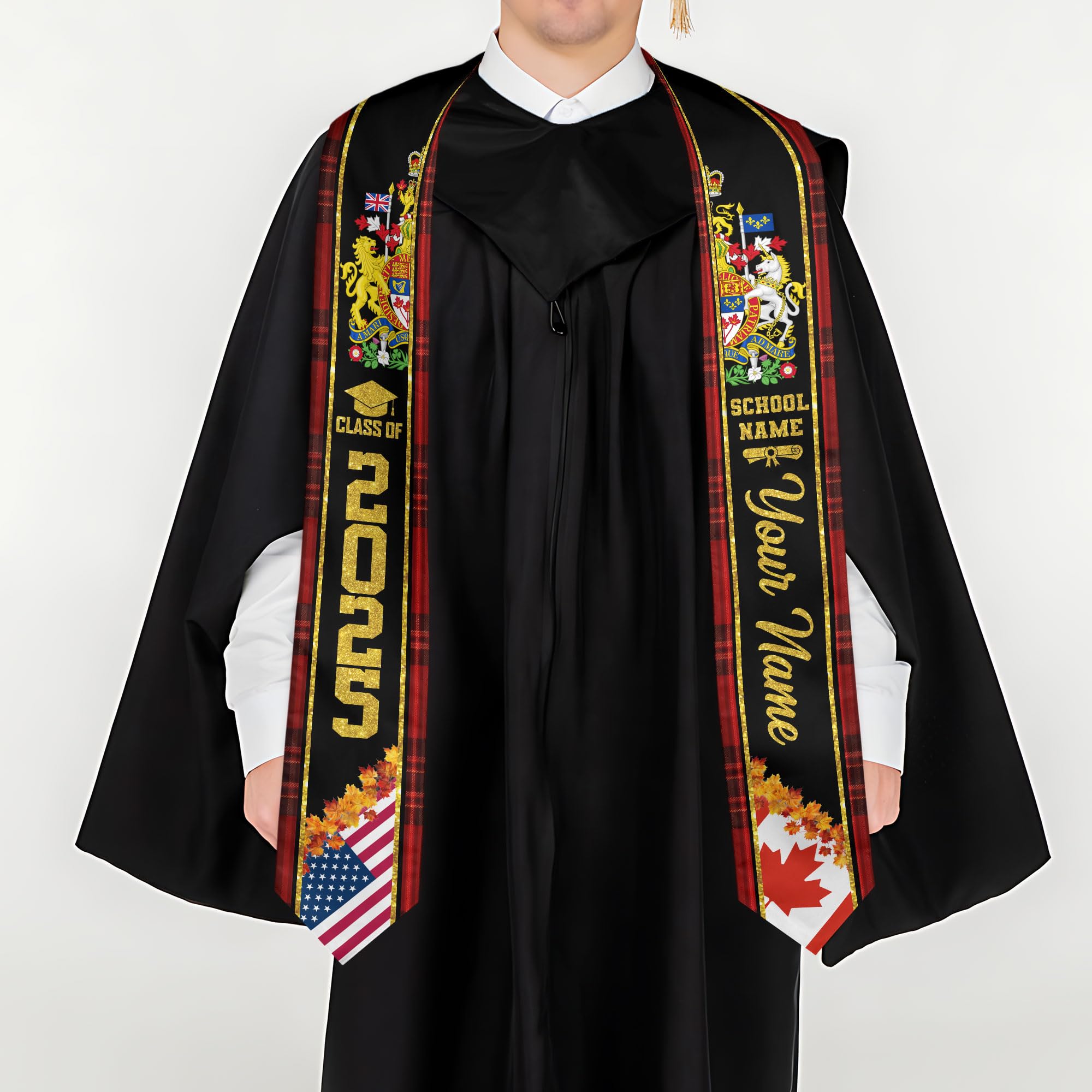 MonkeyVan Personalized Canada Graduation Stole, Canadians Graduation Sash, Canada Flag Graduation Stole, Class of 2025 Cn10