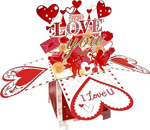 LXBSXY 2pcs 3d Greeting Cards Pop up Greething Cards Valentine's Day Cards 3d up Cards Pop up Cards Flower Basket Eject Card (LOVE YOU)
