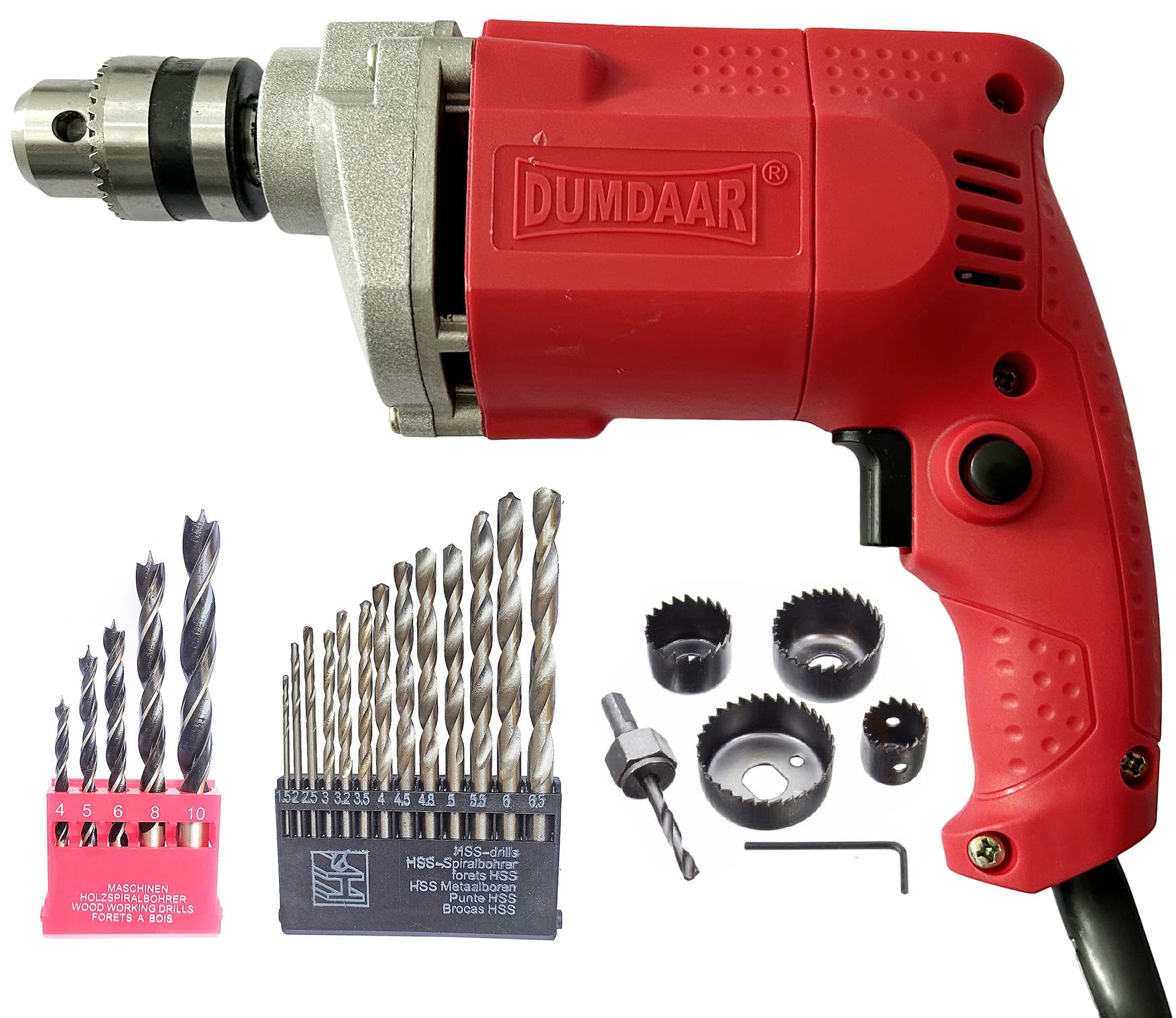 Inditrust Dumdaar 6-Month Warranty 350w 10mm Red Electric drill machine 100% Copper Winding with 6pc Holesaw set, 5pc Wood and 13pc HSS bit set(Pack of 4) (B0DB5Q1CCF) Amazon Price History, Amazon Price Tracker