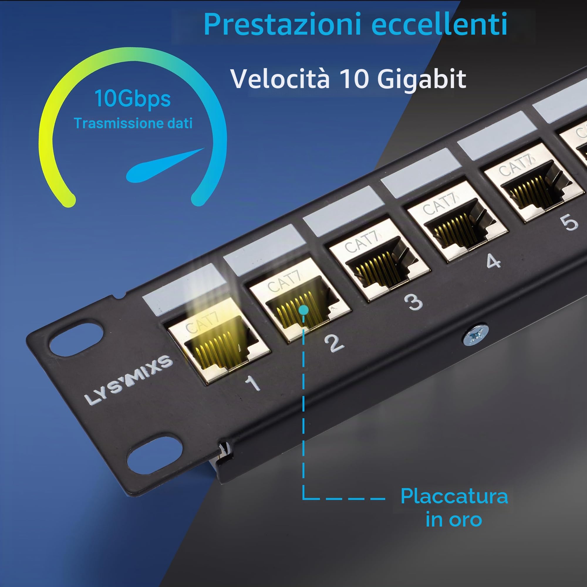 Pannello patch RJ45 a 24 porte Cat7 STP Feed Through, accoppiatore di rete Patch Panel da 48 cm, pannello patch Ethernet Keystone in linea con barra posteriore