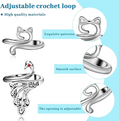 Miniatura 5 de 8 anillos de ganchillo, anillo de ganchillo ajustable para dedo, anillos de tensión, hilo de gato, hilo guía de hilo de tejer, dedal de tejer más