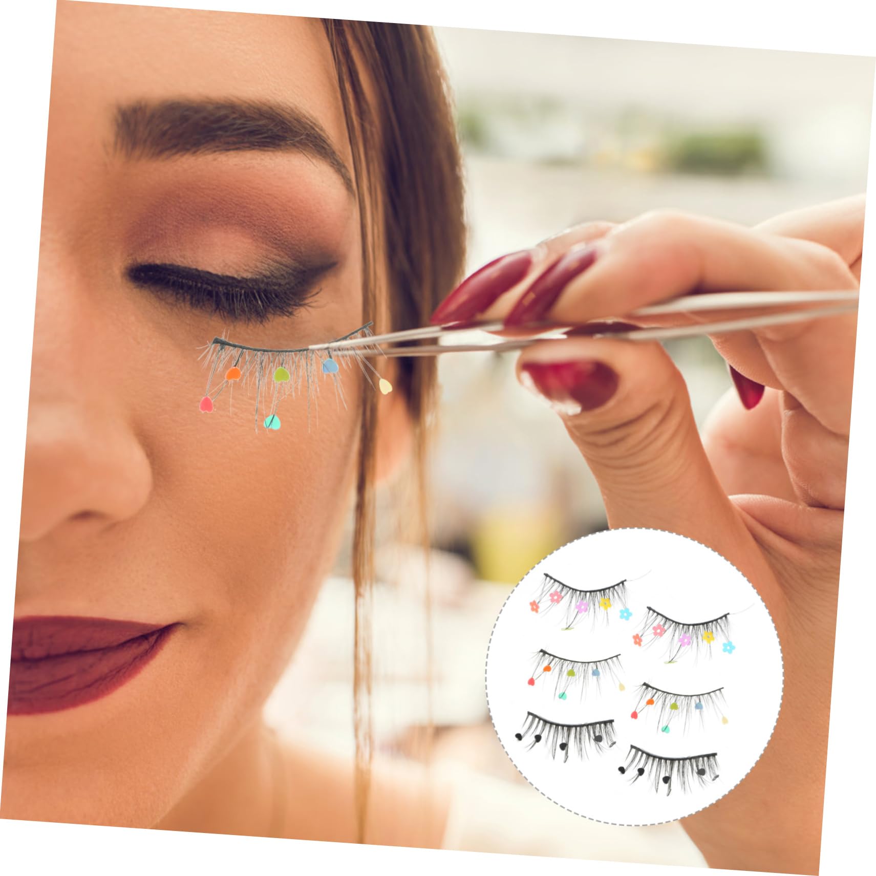 Ipetboom 15pares of Creative Heart Sequin Eyelashes for Women Flower Design Faux Lashes for Daily and Party Makeup