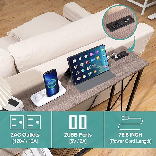 Miniatura 4 de Yoobure Mesas de consola de 47.3 pulgadas, mesa de sofá largas y estrechas, mesa de entrada con puertos USB detrás del sofá, mesa de pasillo de