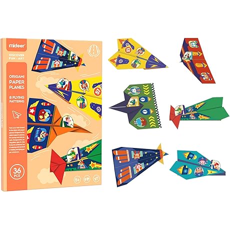 MiDeer 36Pcs Origami Paper Airplanes Kit For Kids Ages 4-8